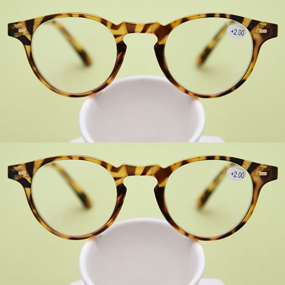 2 Pairs of Womens Vintage Round Reading Glasses, Mens Stylish Classic Tortoiseshell Readers HD +3.00