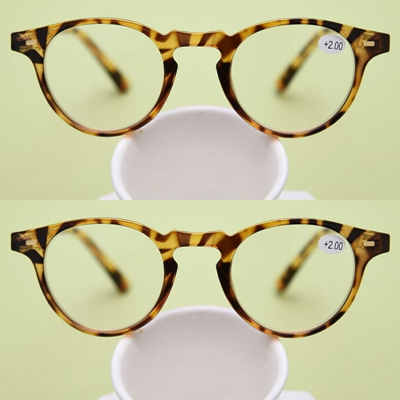 2 Pairs of Womens Vintage Round Reading Glasses, Mens Stylish Classic Tortoiseshell Readers HD +3.50