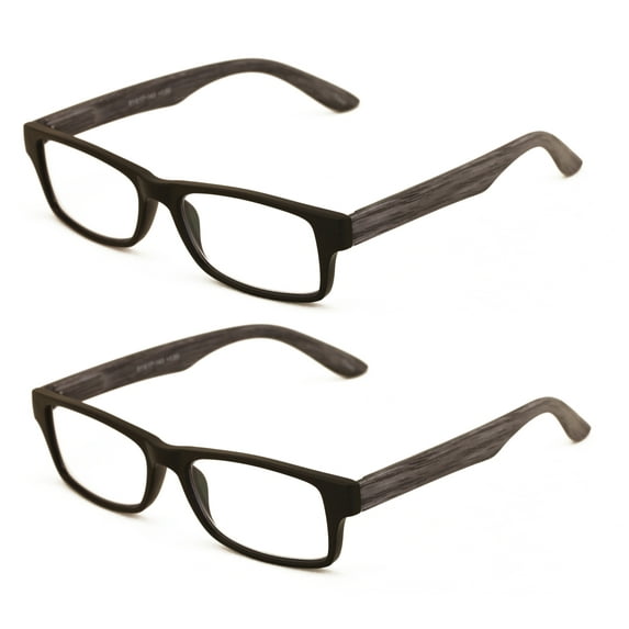 2 Pairs of Wood Grain Printed Temple Arm Reading Glasses - Spring hinge men women lightweight readers +3.50