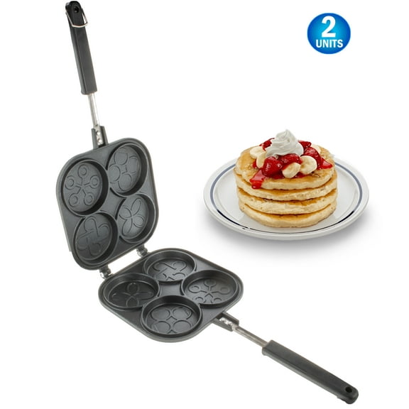 2 Pancake Pan Maker - Double Sided Nonstick Maker with 4 Small Decorative Mould Designs for Perfect Eggs, French Toast, Omelette, Flip Jack, and Crepes