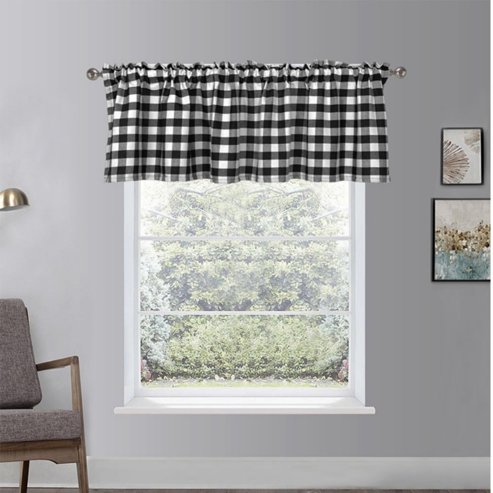 2 Panel Black and White Buffalo Plaid Checkerd Cafe Valances Curains