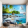 2 Panel Blue Sea Curtains Maldivian Seagull Coconut Tree Curtains for