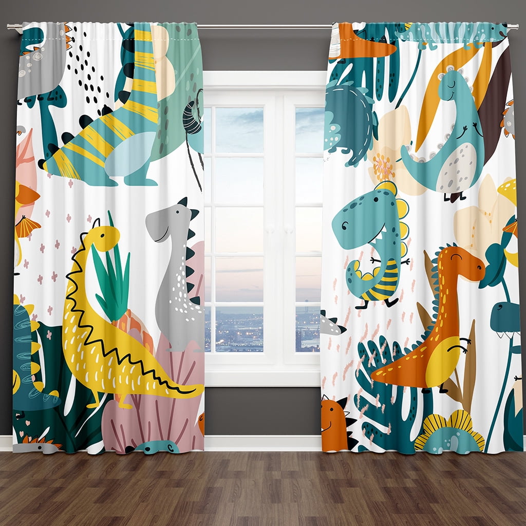 2 Panel Cartoon Dinosaur Curtains for Kids Boys Bedroom Children Living ...