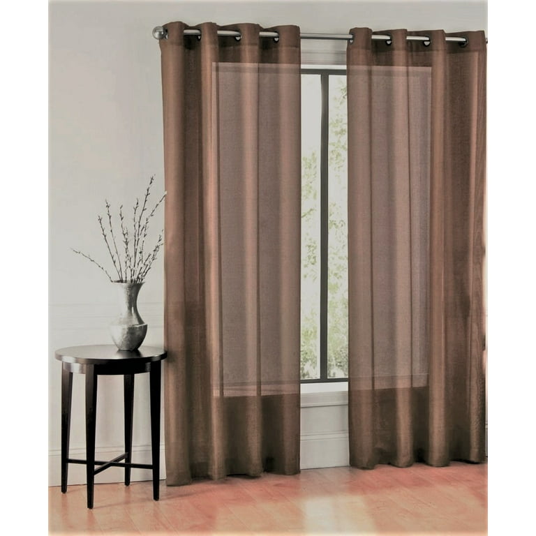2 Panel Chevron Brown Design Voile Sheer Window Curtain 8 Silver Grommets 55 W X 63 Com