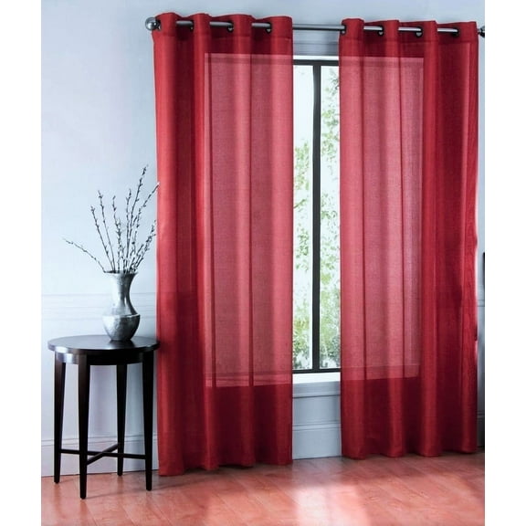 2 Panel Chevron Burgundy Design Voile Sheer Window Curtain 8 Silver Grommets 55" W X 63"
