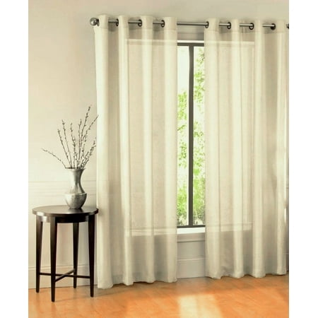 2 Panel Chevron Ivory  Design Voile Sheer Window Curtain 8 Silver Grommets 55" W X 84"