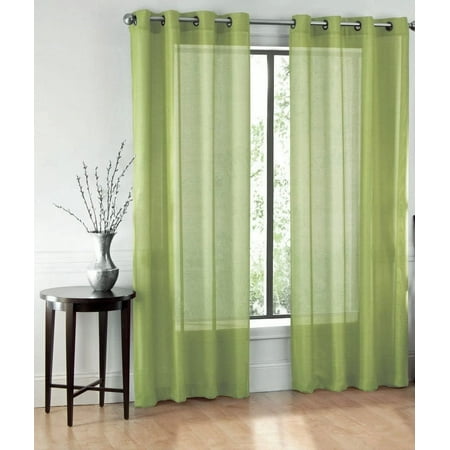 2 Panel Chevron Sage Green Two-Tone Pattern Design Voile Sheer Window Curtain 8 Silver Grommets 55" W X 84"