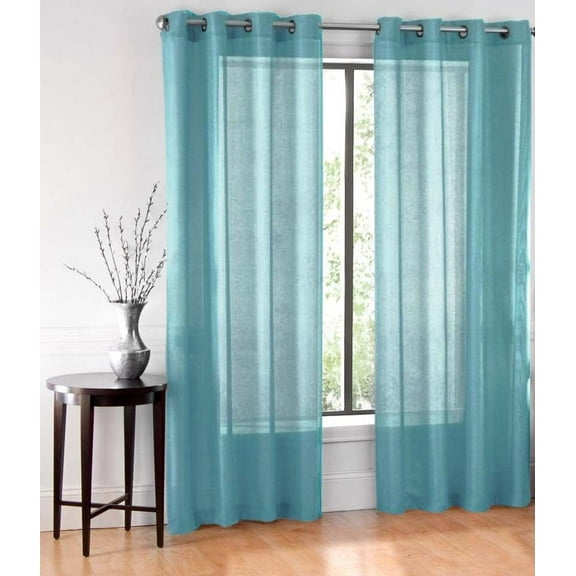 2 Panel Chevron Teal Design Voile Sheer Window Curtain 8 Grommets 55" W X 63"