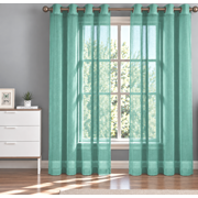 2 Panel Chevron Teal Green Solid Pattern Design Voile Sheer Window Curtain 8 Grommets 55" W X 84"