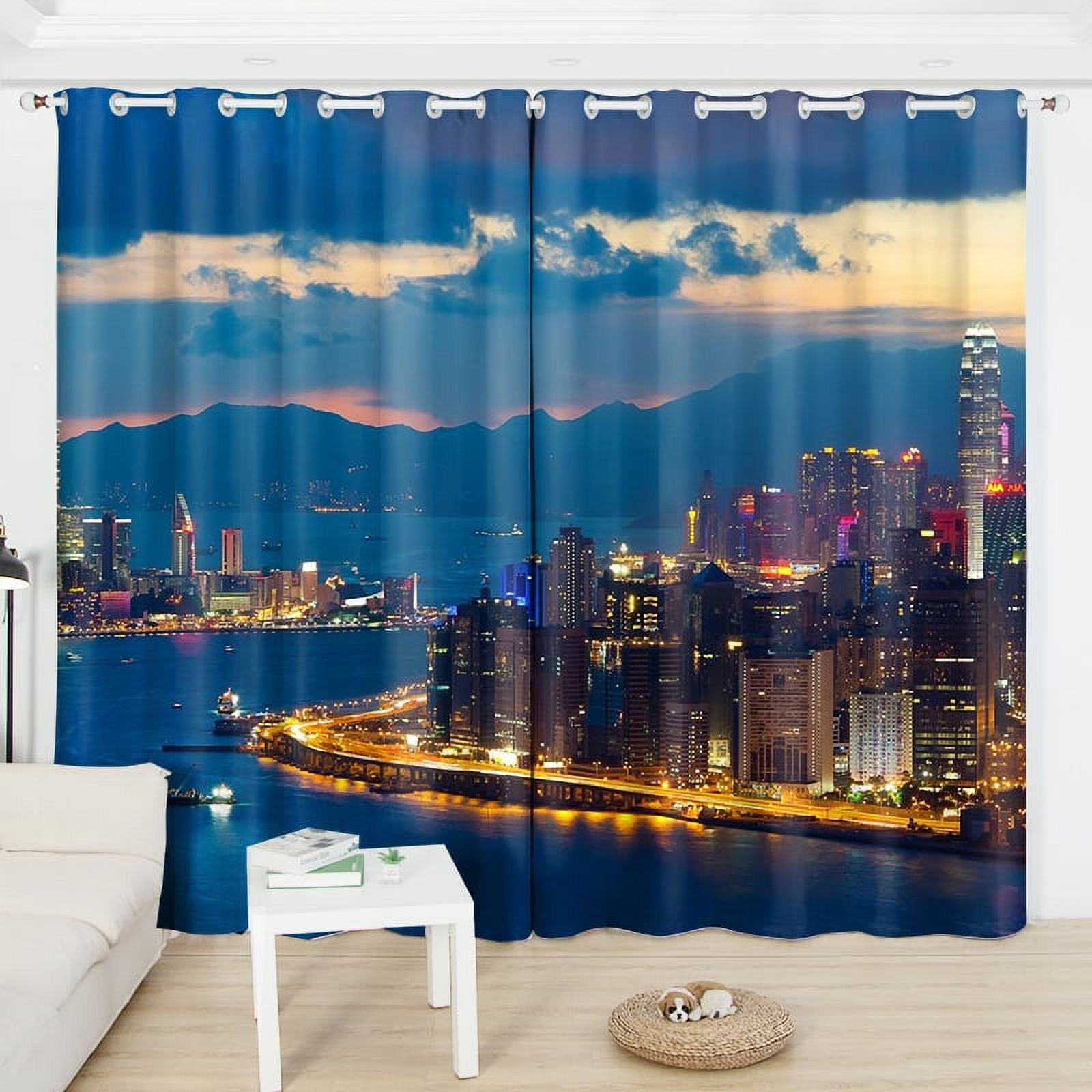 2 Panel City Street View Curtains Night View Curtains for Living Room