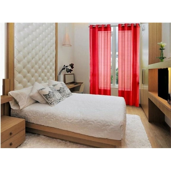 2 Panel Sheer solid curtain with grommets 108"total width by 84" Long panels patio door Ruby Red