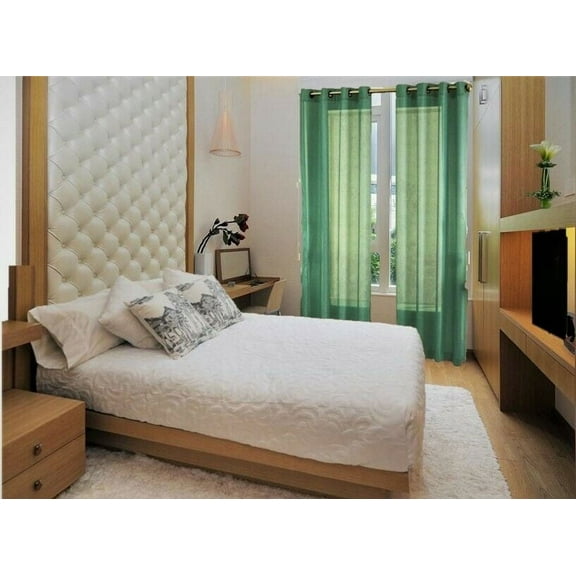 2 Panel Sheer solid curtain with grommets 108"total width by 84" Long panels patio door Ruby Teal Green