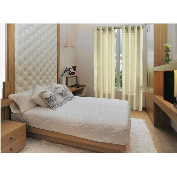 2 Panel Sheer solid curtain with grommets 108"total width by 84" Long panels patio door Ruby Ivory