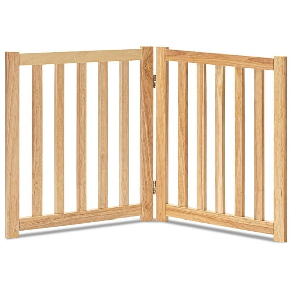 2-Panel Freestanding Adjustable Wooden Dog Gate  Sturdy, Foldable Natural Solid Hardwood Pet Barrier with Stylish Design for Small Dogs and Narrow Spaces,