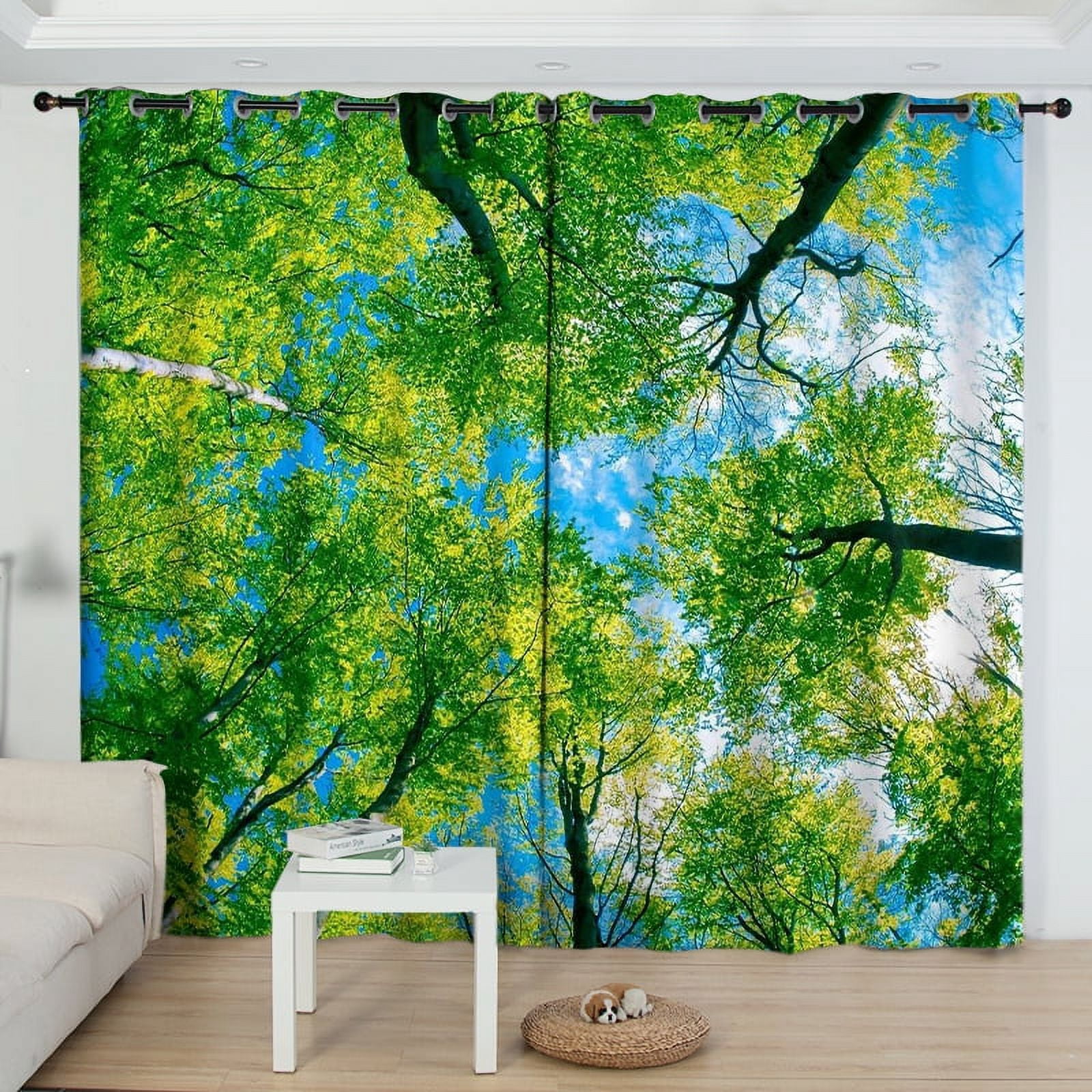 2 Panel Green Tree Curtain Modern Style Natural Scenery Curtain for ...