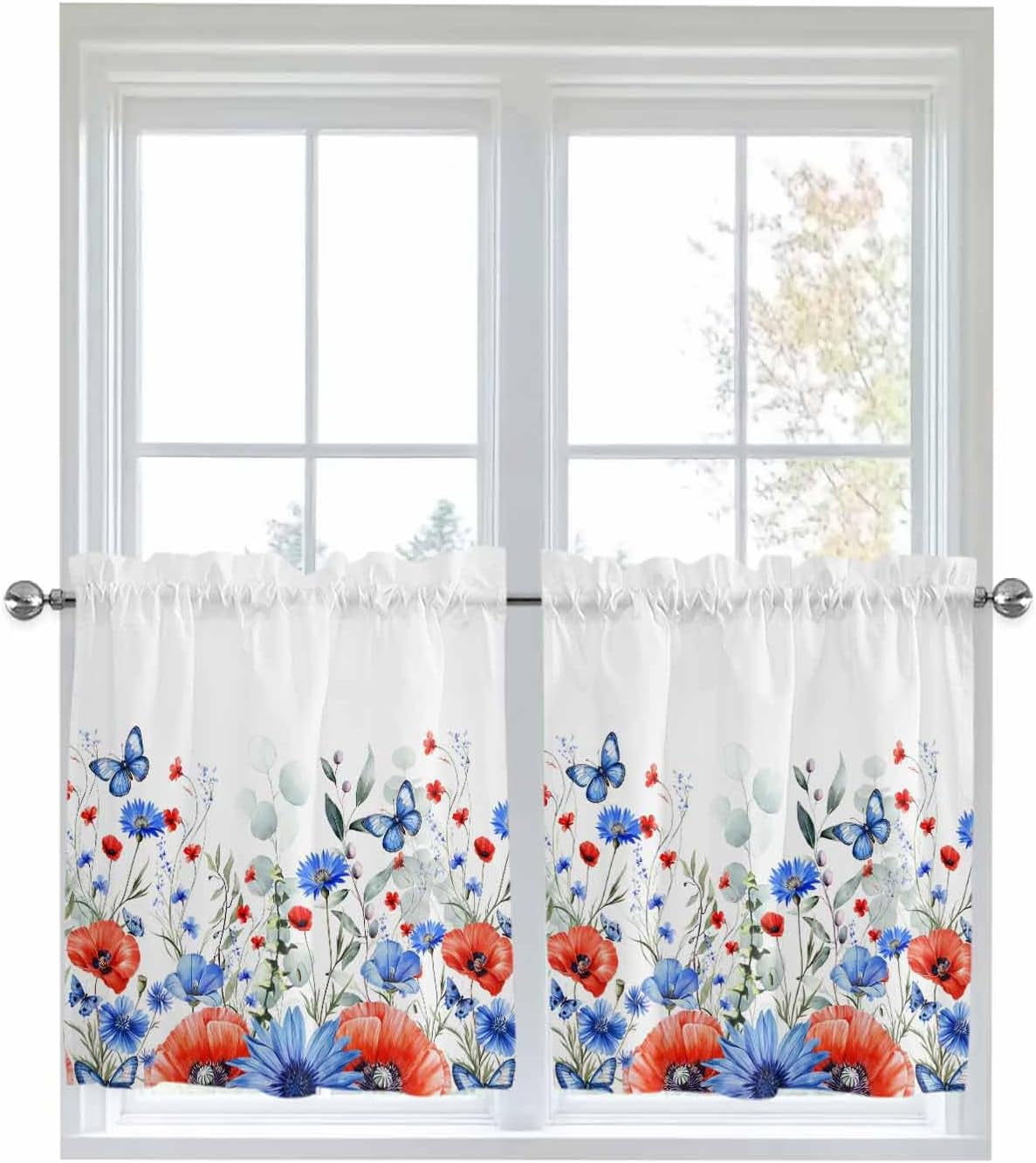 2 Panel Kitchen Curtains for Small Windows, 4th of July Bathroom Tier ...