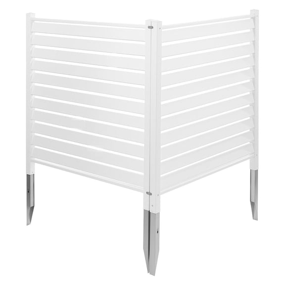 2-Panel Louvered Vinyl Fence, 48x48 Inch AC Privacy Screen with Ground Stakes, Outdoor Enclosure for Pool Equipment and Trash Cans, White
