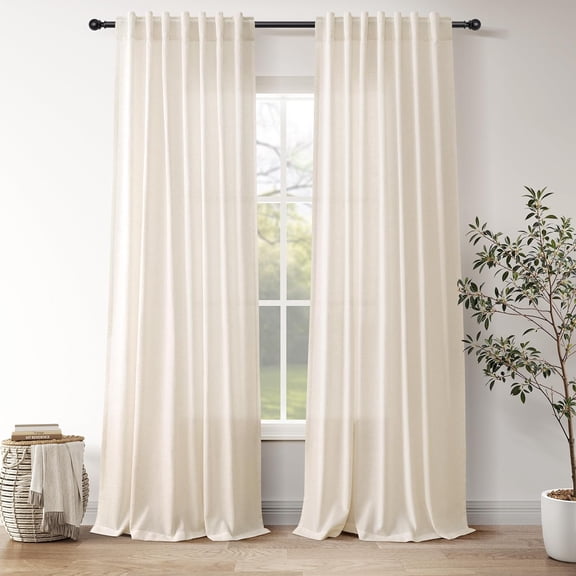 2-Panel Natural Linen Sheer Curtains, 108 Inches Long, Back Tab & Rod Pocket, Farmhouse Style Floor to Ceiling Drapes, 52x108 Inches