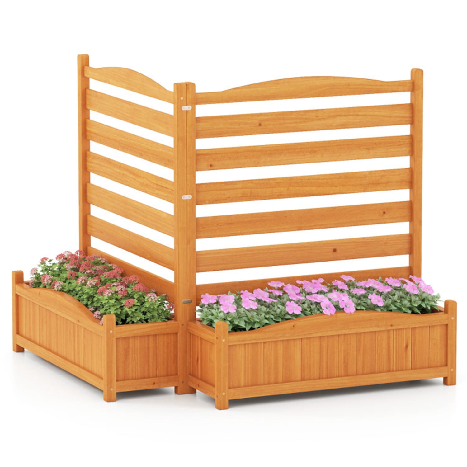 Fence Panel Box 2-Panel No-Dig Fir Wood Privacy Fence with Planter Boxes, AC Unit/Trash ...