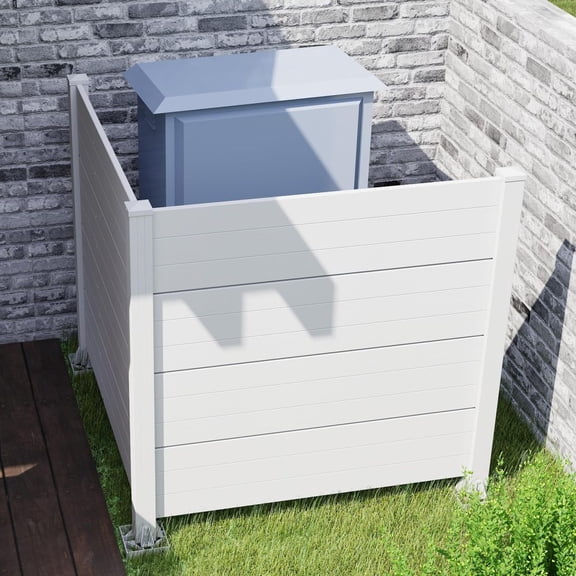 2-Panel Outdoor Vinyl Privacy Screen 50"W x 49"H with Rustproof Aluminum Posts, No-Dig Air Conditioner Fence, Multi-Purpose Enclosure for Trash Cans Pool Equipment Garden Yard