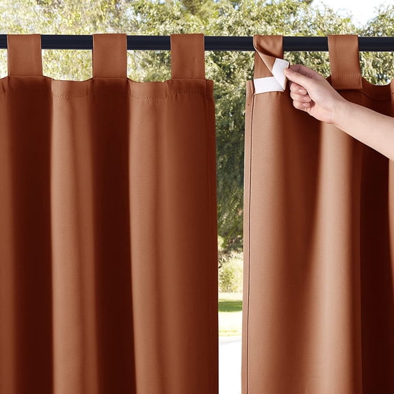 2-Panel Outdoor Waterproof Porch Curtain with Self-Stick Tab Top Blackout Privacy Divider for Patio or Pergola Mecca Red 52 in W x 84 in L