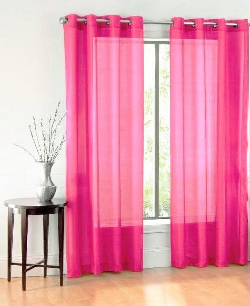 SAMIMPORT-2011 Modern Silver/Pink Chevron Two-Tone Grommet Sheer Curtain, 55 x 84 (2 Panels)