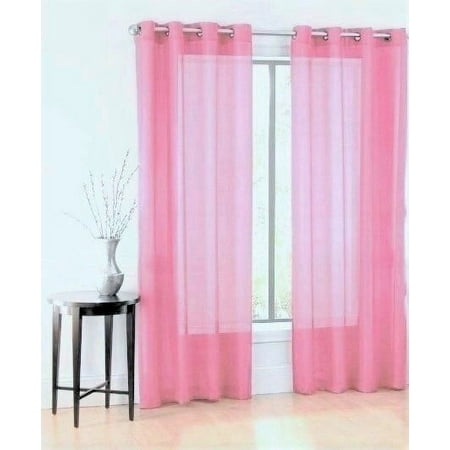 2 Panel RUBY Light Pink Two-Tone Pattern Design Voile Sheer Window Curtain 8 Silver Grommets 55" W X 84"