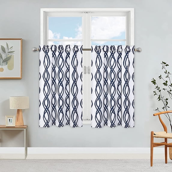2 Panel Rustic Geometric Print Tier Curtain, Rod Pocket Light Filtering Short Curtain