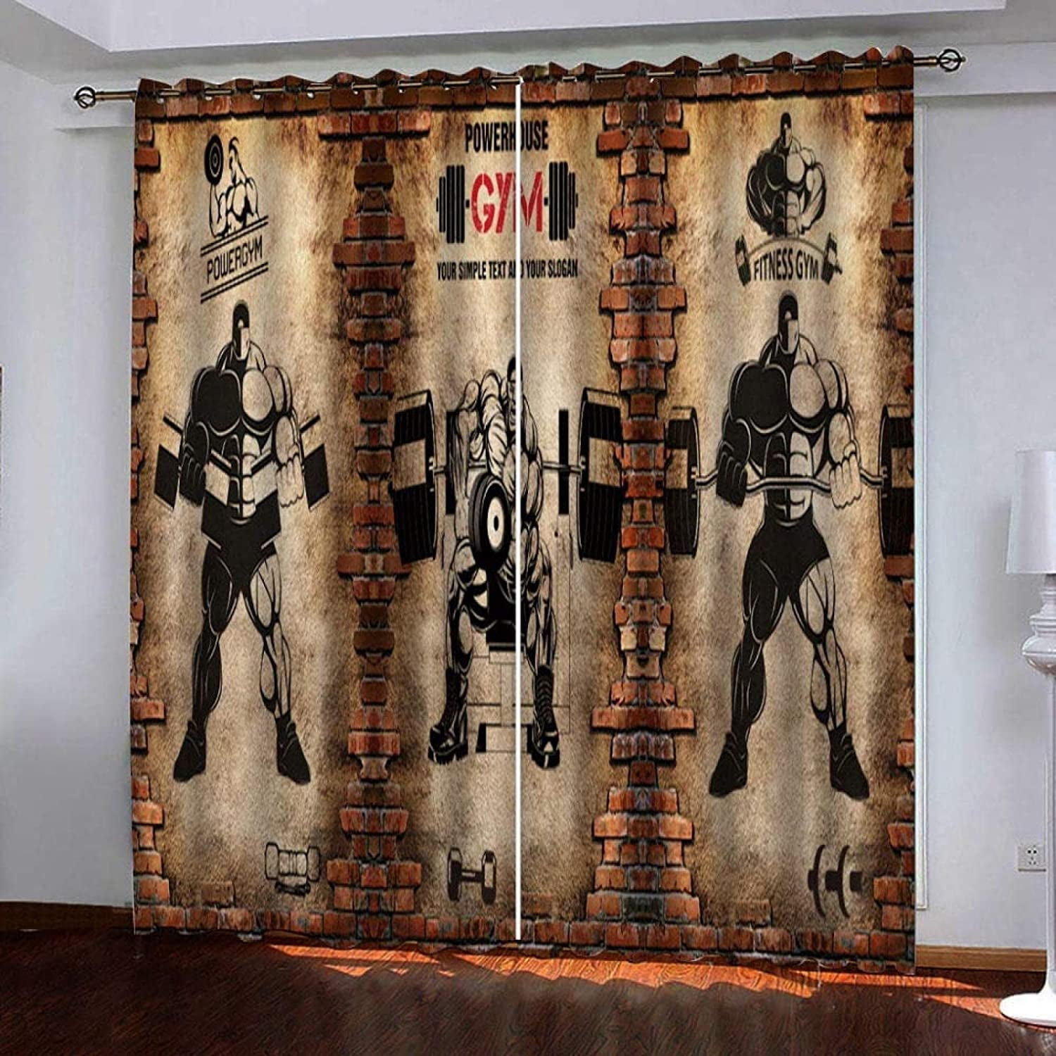 2 Panel Set Strength Fitness Grommet Window Curtains,Polyester Privacy