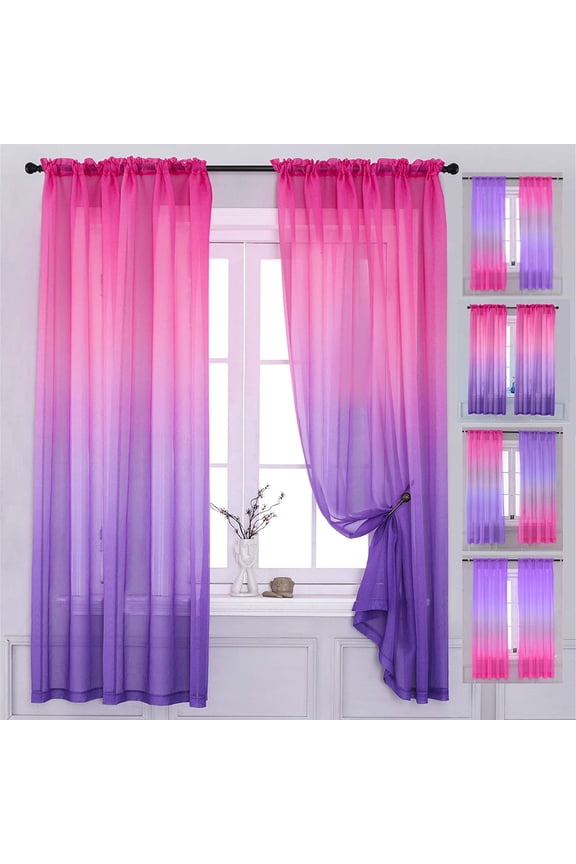 2 Panel Sets Bedroom Curtains 63 inch Length Sheer Curtain Pink Purple Ombre Curtains Rod Pocket Drapes for Girls Living Room Mermaid Bedroom Nursery Kid Window Decor(Pink Purple, 40"x63")