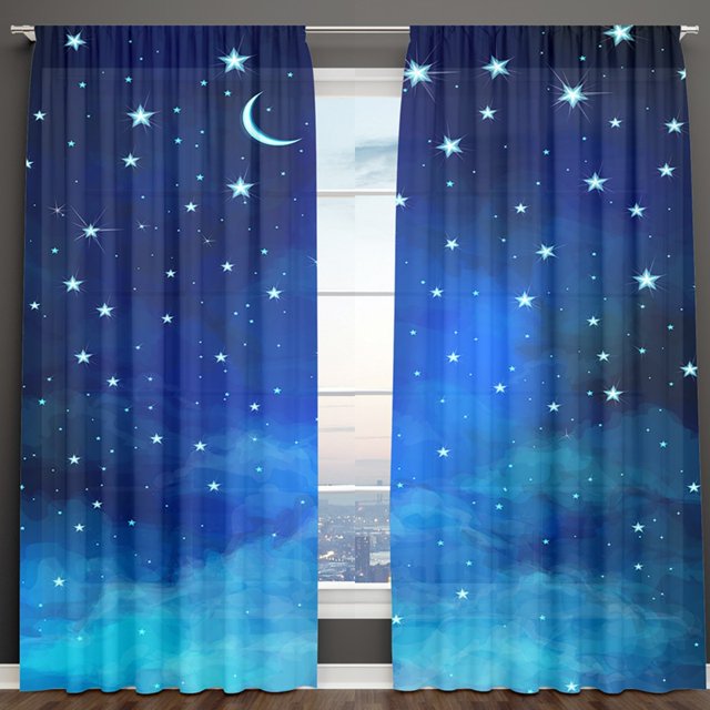 2 Panel Starry Print Curtains for Bedroom Windows Floortoceiling Semi