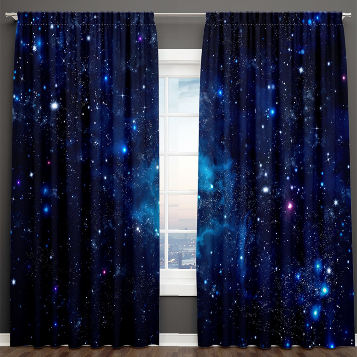 2 Panel Starry Print Curtains for Bedroom Windows Floortoceiling Semi