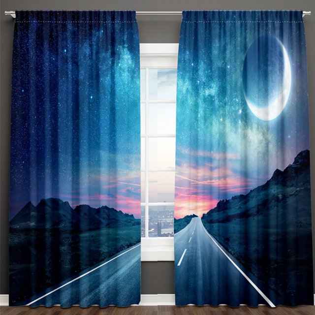 2 Panel Starry Print Curtains for Bedroom Windows Floortoceiling Semi