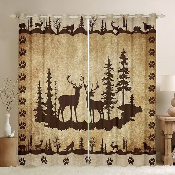 2 Panels,((38Wx54L)) Deer Curtains,Rustic Cabin Darkening Curtains,Farmhouse Country Antique Elk Moose Wildlife Window Curtains Drapes,Vintage Hunting Camping Tree Woodland Window Treatments