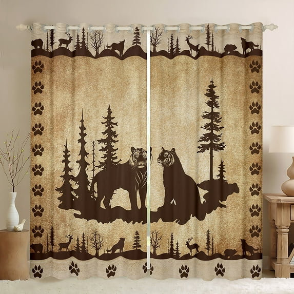 2 Panels,(52Wx63L) Rustic Cabin Lodge Curtains,Tiger Safari Animals Darkening Curtains for Bedroom,Woodland Bear Moose Wildlife Window Treatments,Farmhouse Jungle Trees Curtains Drapes