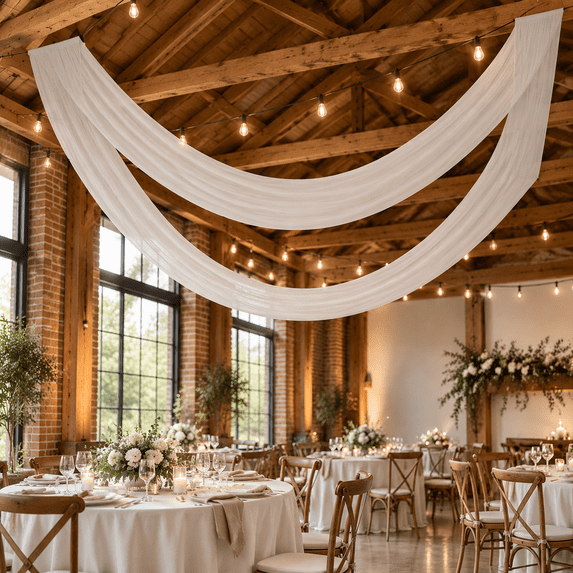2 Panels 5x40ft Beige Ceiling Drapes For Wedding Parties Wrinkle Free ...