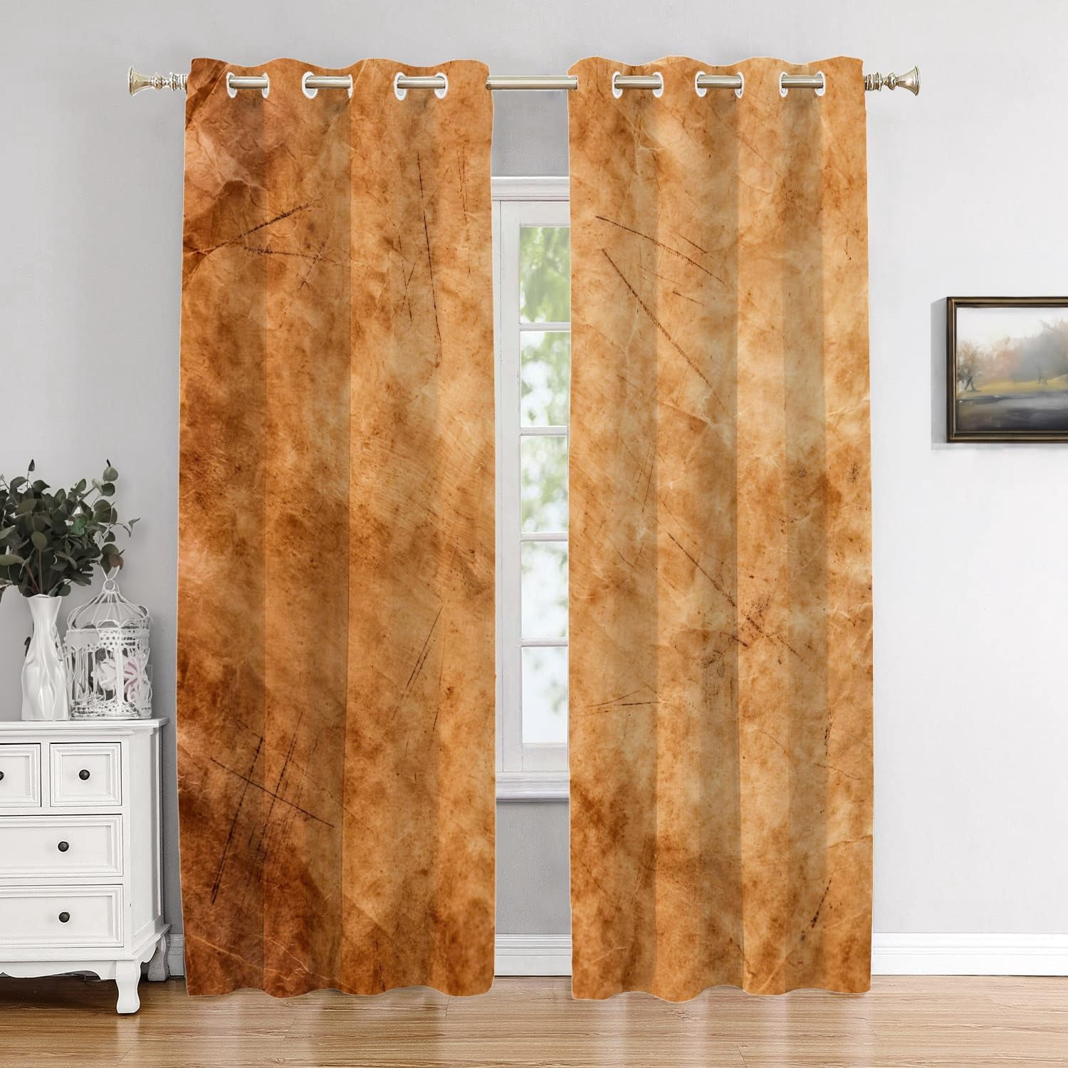 2 Panels Abstract Art Curtain Drapes 52X84 Inches Brown Gold Aged ...