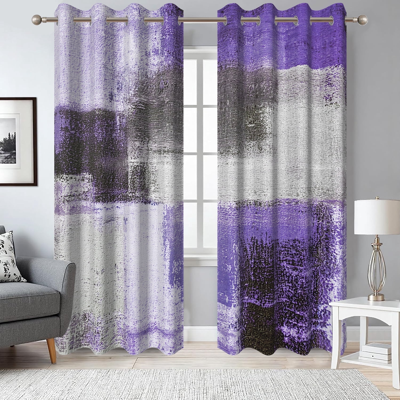 2 Panels Abstract Purple Blackout Curtain for Bedroom,Rustic Grey ...