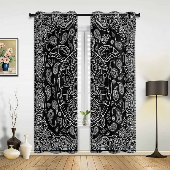 2 Panels Bandana Paisley Black White Window Curtains Home Decoration Living Room Curtains Kid's Room Drapes Cortinas For Kitchen Bedroom