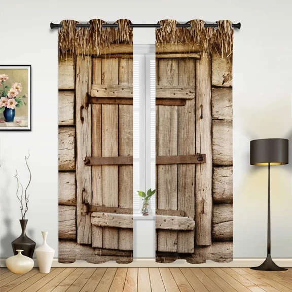 2 Panels Barn Wooden Door Farm Window Curtains Home Decoration Living Room Curtains Window Treatments Drapes Cortinas For Kitchen Bedroom