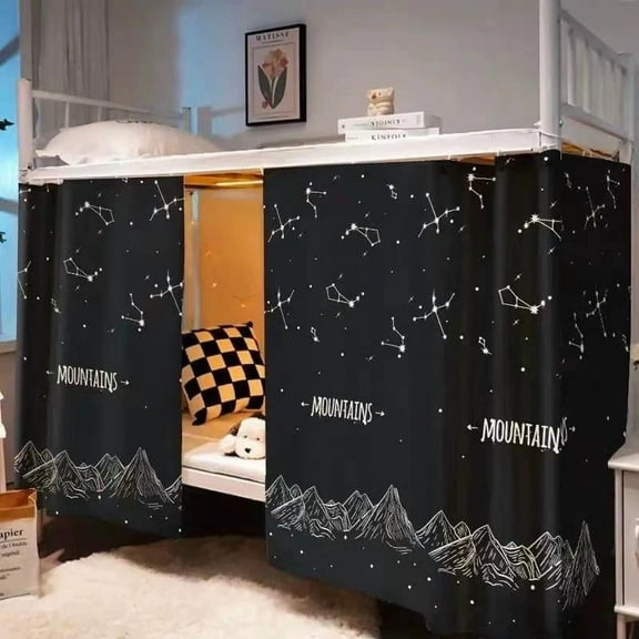 2 Panels Bed Curtains Students Dormitory Privacy Bed Curtains Dustproof Breathable Underbed Loft Bed Canopy Tent Room Blackout Shading Drapes Cloth Single Sleeper Bed Curtain