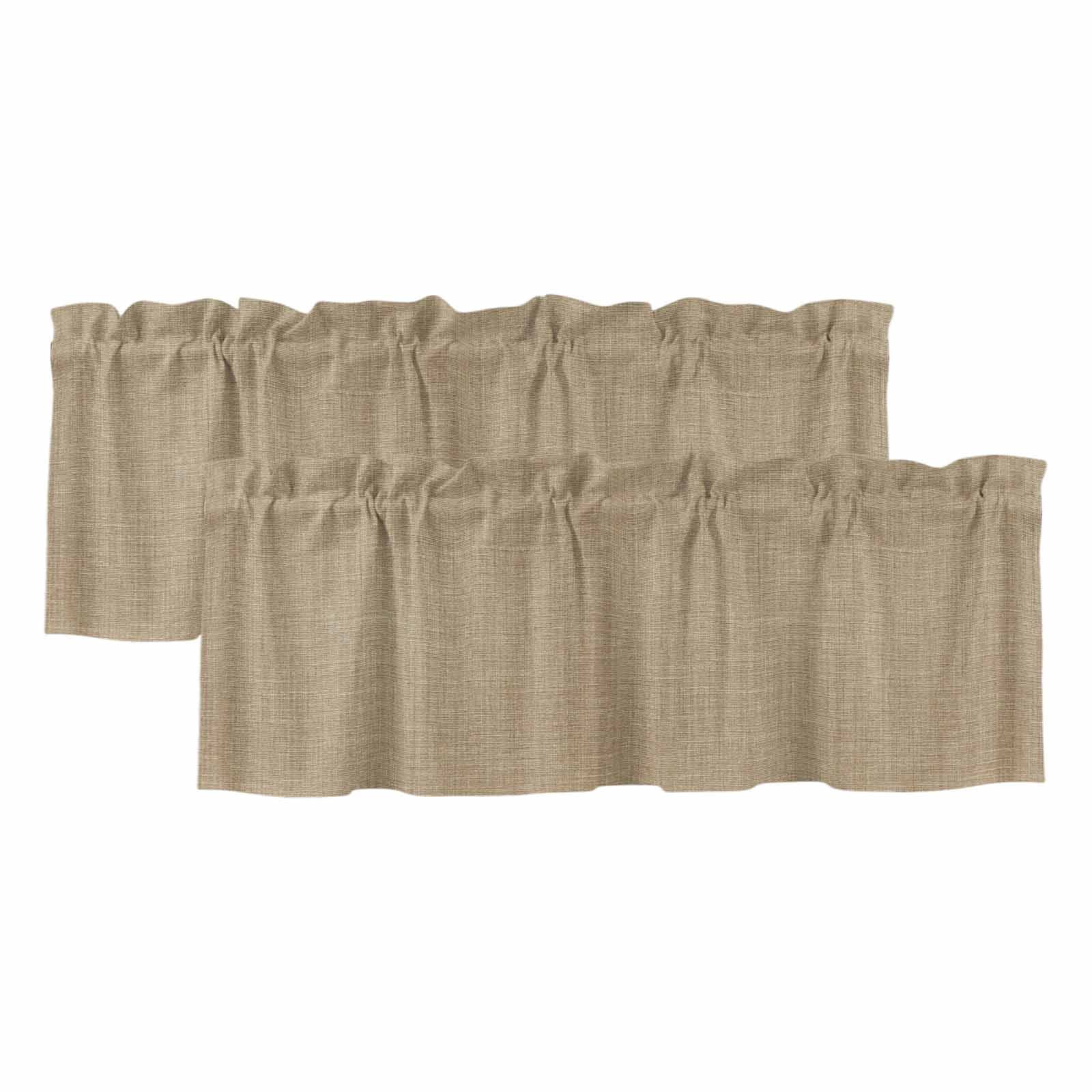 2 Panels Beige Valance for Windows, Farmhouse Burlap Solid Brown Color Modern Linen Texture Light Filtering Kitchen Curtains, Rod Pocket Window Treatment Curtain Valances for Living Room, 42"x18"