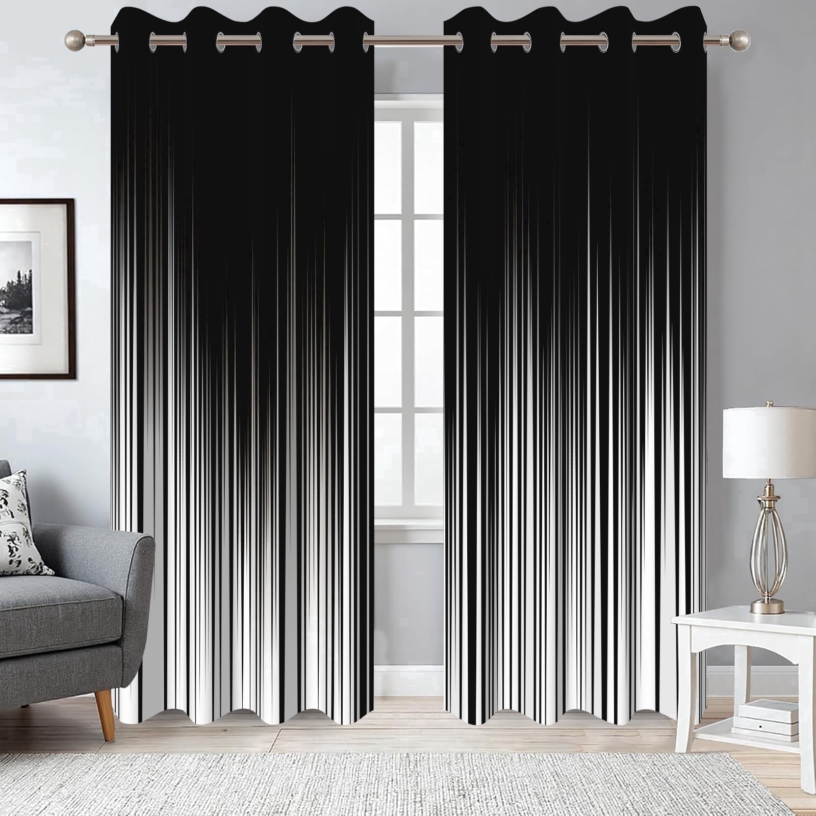 2 Panels Black Gray Abstract Blackout Curtains for Bedroom,Modern Grommet Window Drapes for Living Room,52x84 Inch