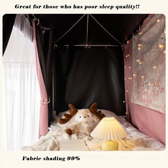 2 Panels Blackout Bed Curtains for Bunk Beds, Thick Polyester Dorm Room Canopy with Rings and Rope, Pink