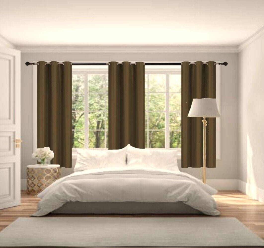 2 Panels Blackout Room Darkening Thermal Window Curtain Drapes Grommets Brown Color 63" inch Length for Bedroom Kitchen Home Décor