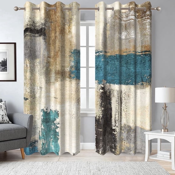 2 Panels Blue Beige Black Gray Blackout Curtain for Bedroom,Modern Abstract Grommet Drapes for Living Room,52x84 Inch