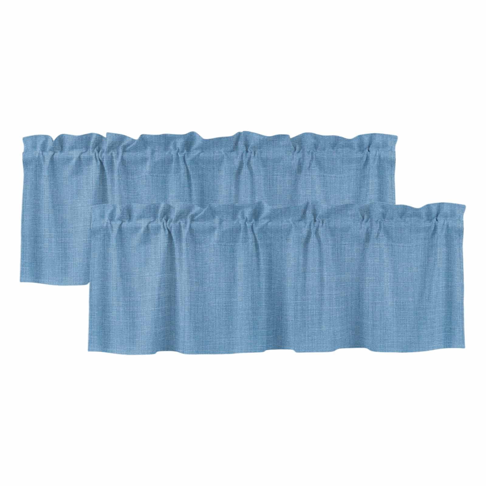 2 Panels Blue Valance for Windows, Farmhouse Burlap Solid Blue Color Modern Linen Texture Light Filtering Kitchen Curtains, Rod Pocket Window Treatment Curtain Valances for Living Room, 42"x12"