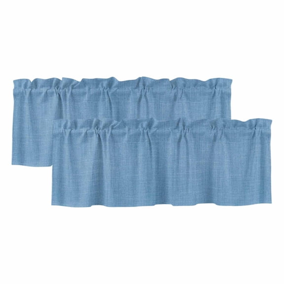 2 Panels Blue Valance for Windows, Farmhouse Burlap Solid Blue Color Modern Linen Texture Light Filtering Kitchen Curtains, Rod Pocket Window Treatment Curtain Valances for Living Room, 42"x12"