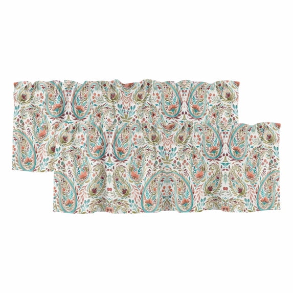 2 Panels Boho Flower Valance for Windows, Spring Watercolor Botanical Paisley Floral Leaf Light Filtering Kitchen Curtains, Rod Pocket Window Treatment Curtain Valances for Living Room, 54"x18"