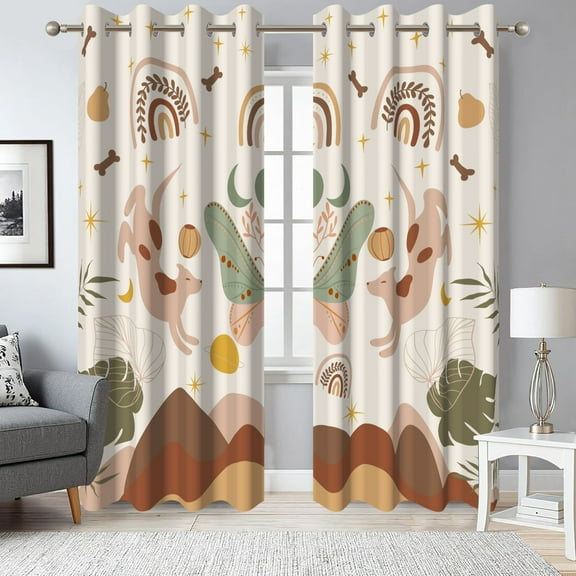 2 Panels Boho Mid Century Blackout Curtain for Bedroom,Modern Abstract Grommet Curtain for Living Room,52x96 Inch